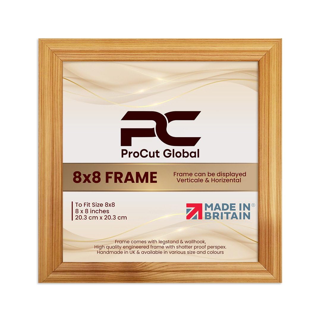 Procut Global 8X8 Country Pine Picture Frames - Classic Wooden Photo Frame with Shatterproof Perspex for Wall or Tabletop - Perfect for Posters, Certificates & Prints - Sizes & Colors Available
