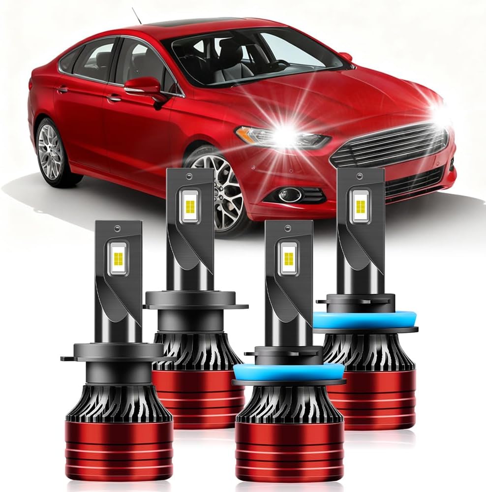 Light Bulbs Compatible for 2006-2016 Ford Fusion H7 High Beam H11 Low Beam Fog Lights Combo Pack 800% Brightness with Cooling Fan Plug N Play Pack of 4