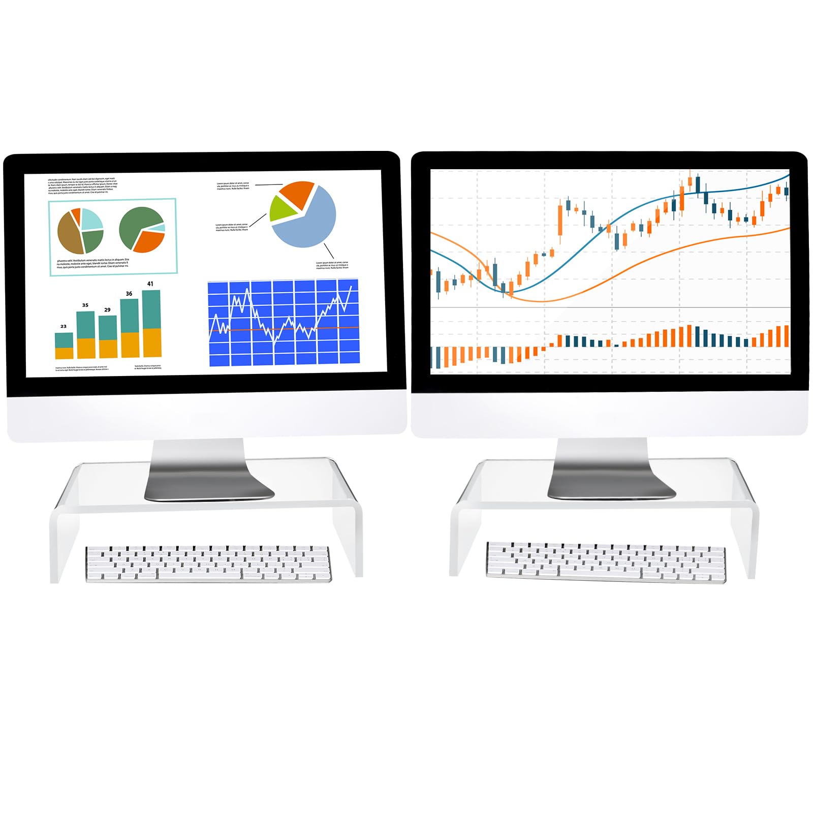 Jetec 2 Pcs Acrylic Monitor Stand Desktop Video Acrylic Monitor Riser Desk Shelf Computer Stand for Laptop TV Computer Screen Desk Organizer Teacher's
