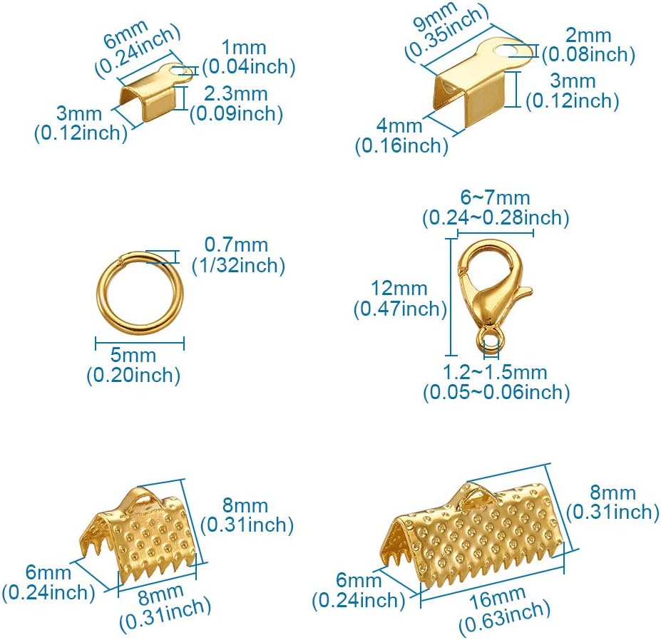 Craftdady Ribbon Crimp End Kit 1692pcs with Bookmark Pinch Clamp Fastener Clasps Fold Over Cord Ends Lobster Clasps Open Jump Rings for Bracelet Jewelry Making