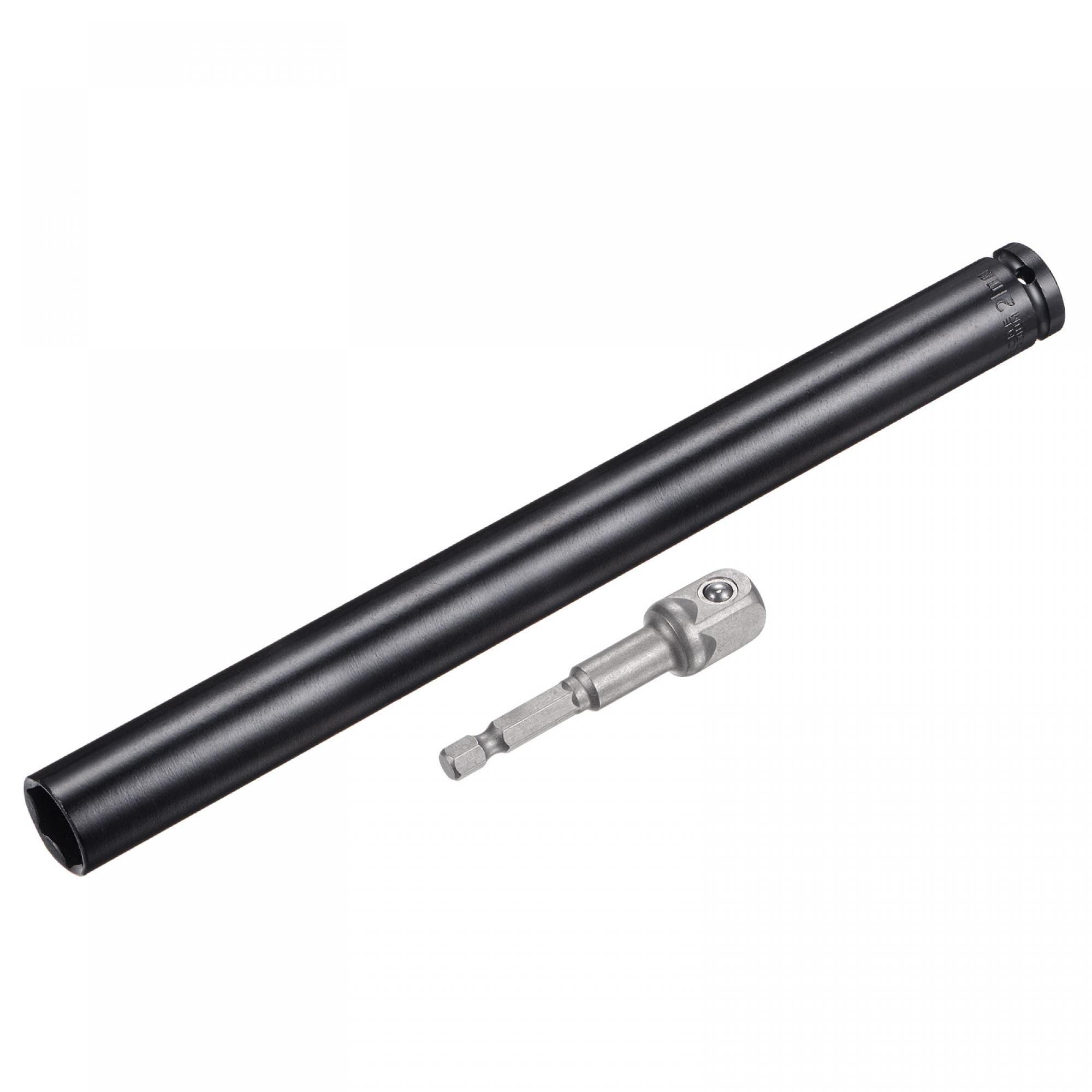 uxcell 1/2" Drive Socket Accessory Set, 21mm Deep 6-Point Impact Socket 12" Length and 1/4" Hex Shank Adapter