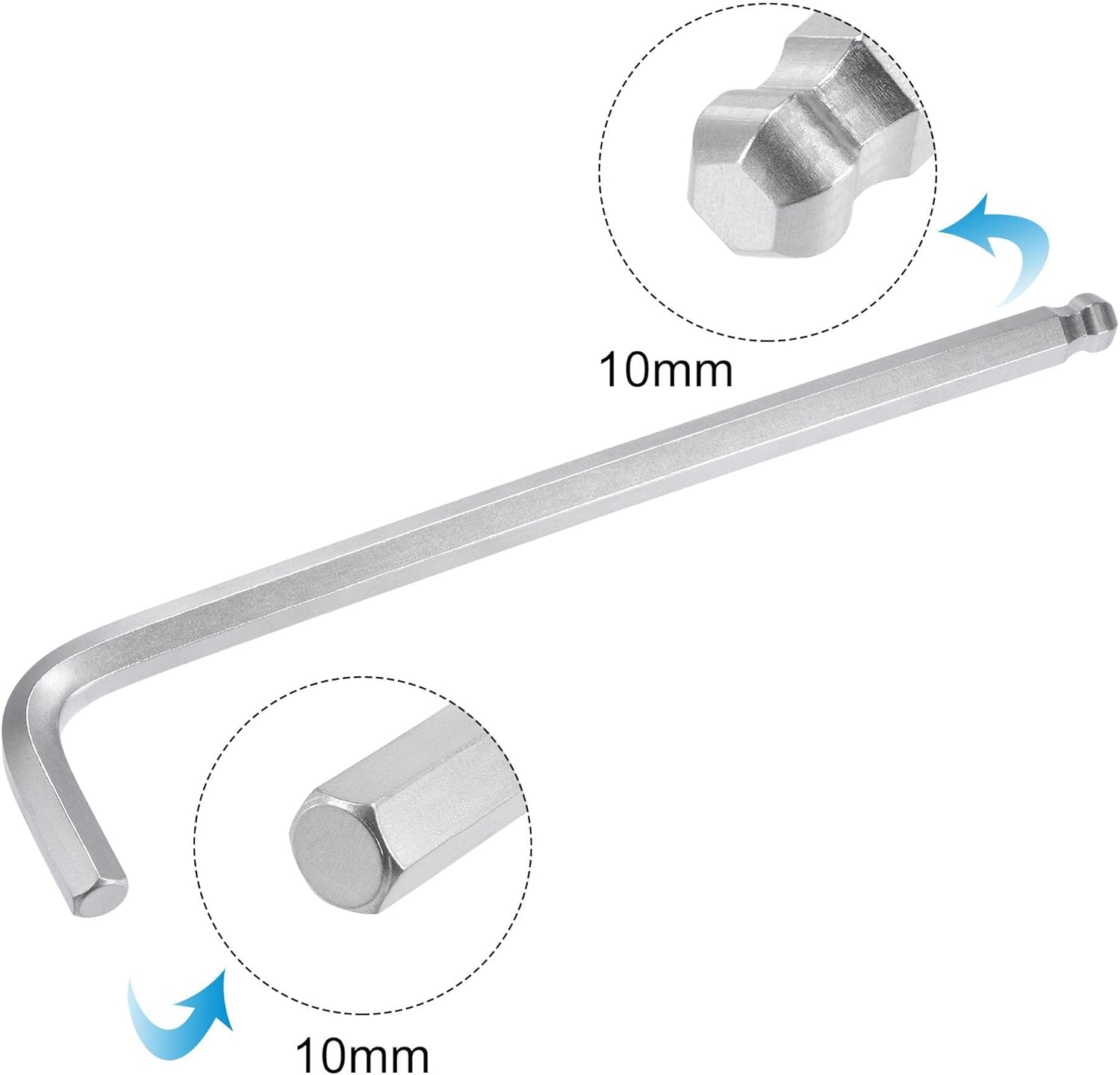 uxcell 10mm Ball End Hex Key Wrench, L Shaped Long Arm CR-V Repairing Tool