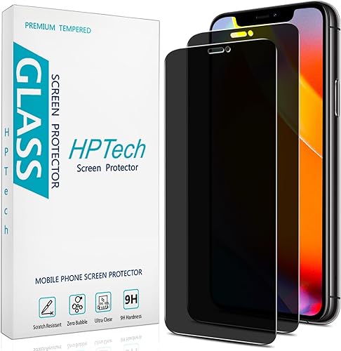 HPTech Paquete de 2 protectores de pantalla de privacidad diseñados para iPhone 11 Pro Max, XS Max de 6.5 pulgadas, vidrio templado antiespía,
