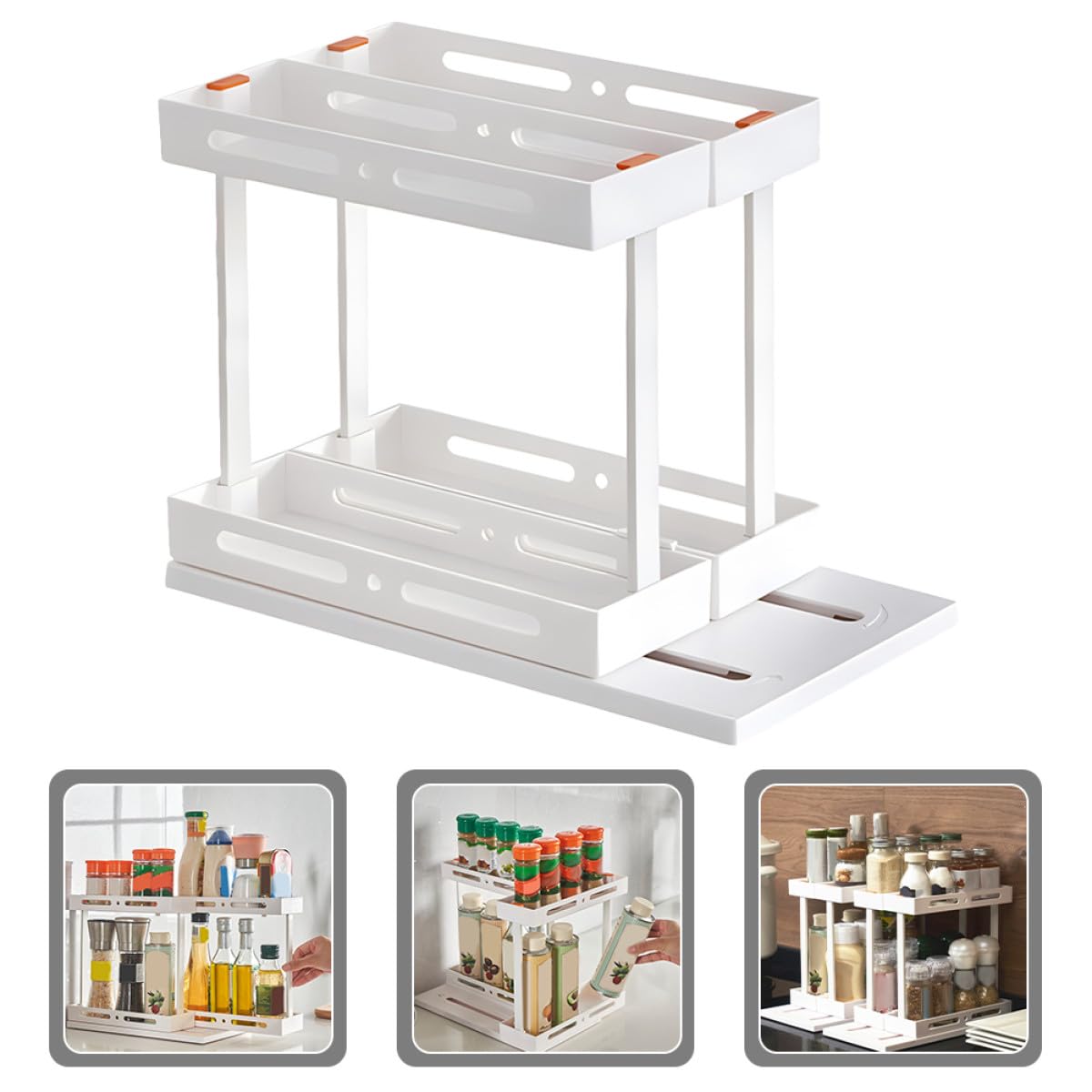 Organizador de Cocina Extraíble de 2 Niveles Blanco, Soporte Deslizante para Especias y Cosméticos, Estante Alto Multifuncional para Encimera y Almacenamiento bajo Fregadero,