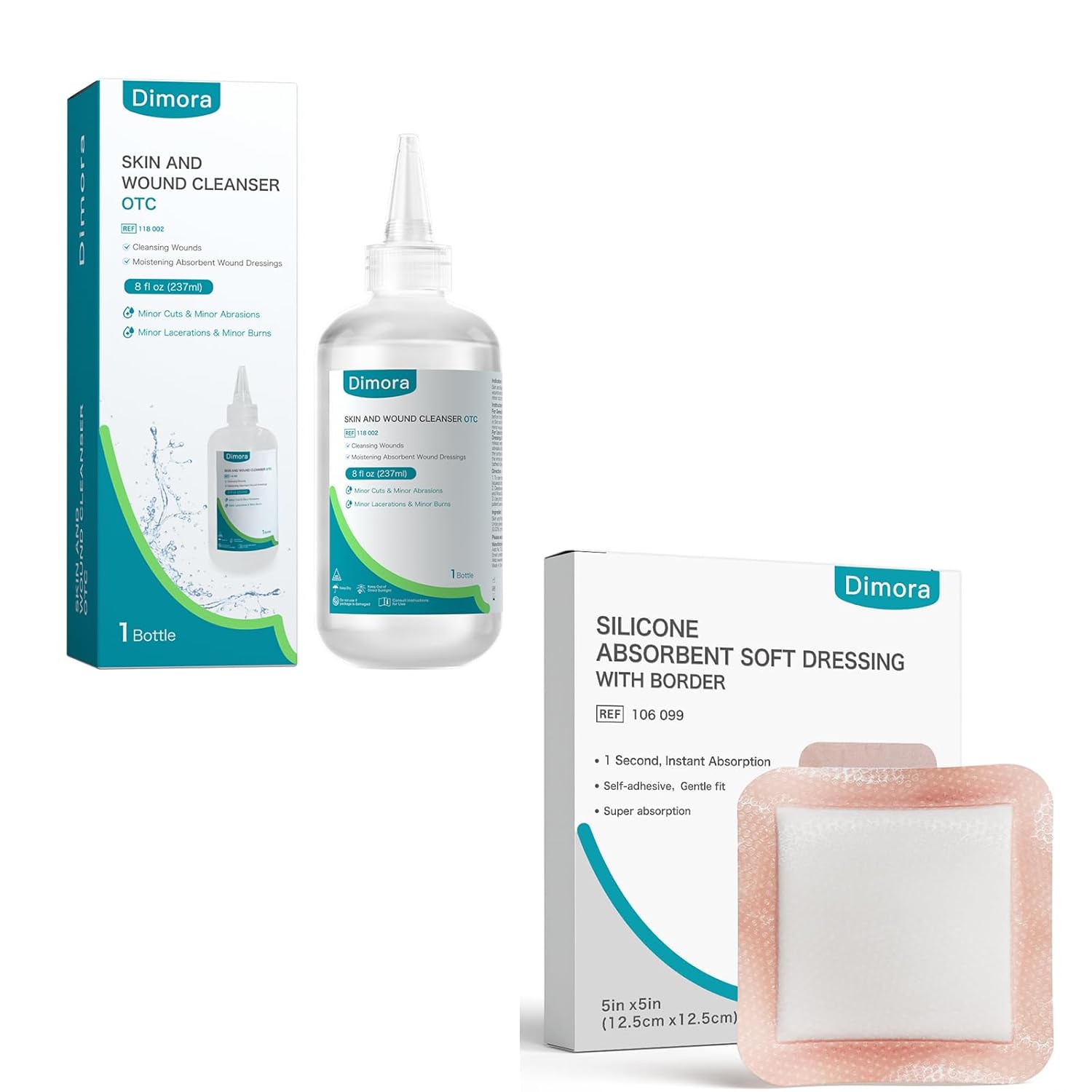 Dimora Silicone Super Absorbent Wound Dressings&Dimora Skin and Wound Cleanser
