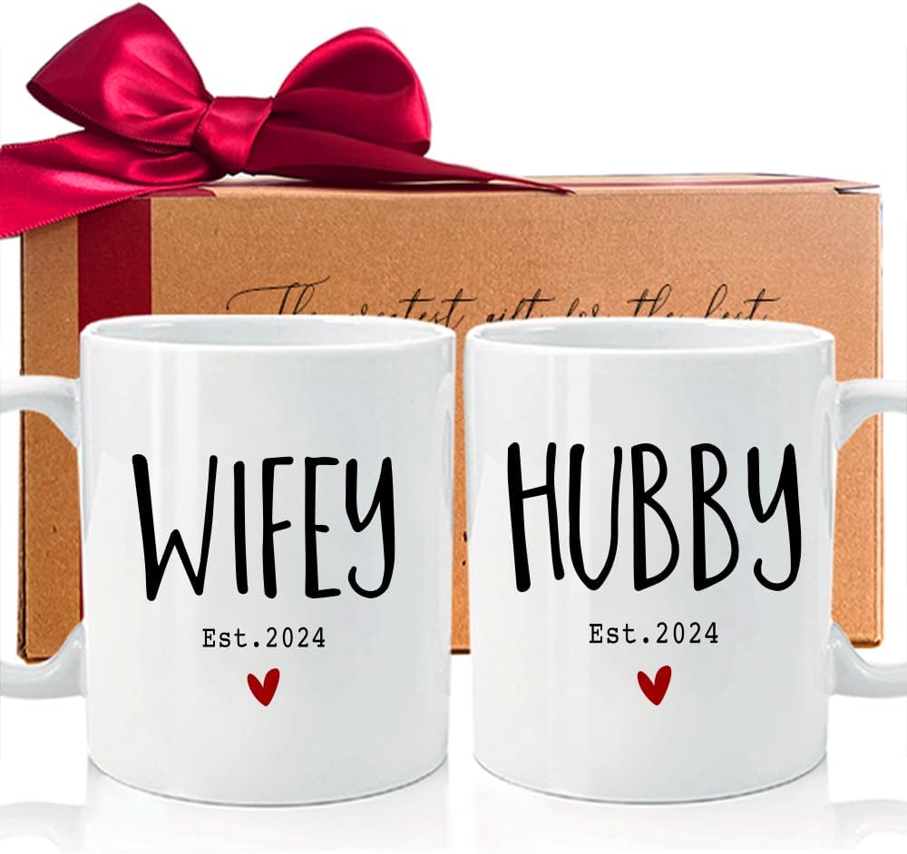 MNEDLAD Hubby & Wifey Est 2024 Coffee Mugs, Wedding Gift
