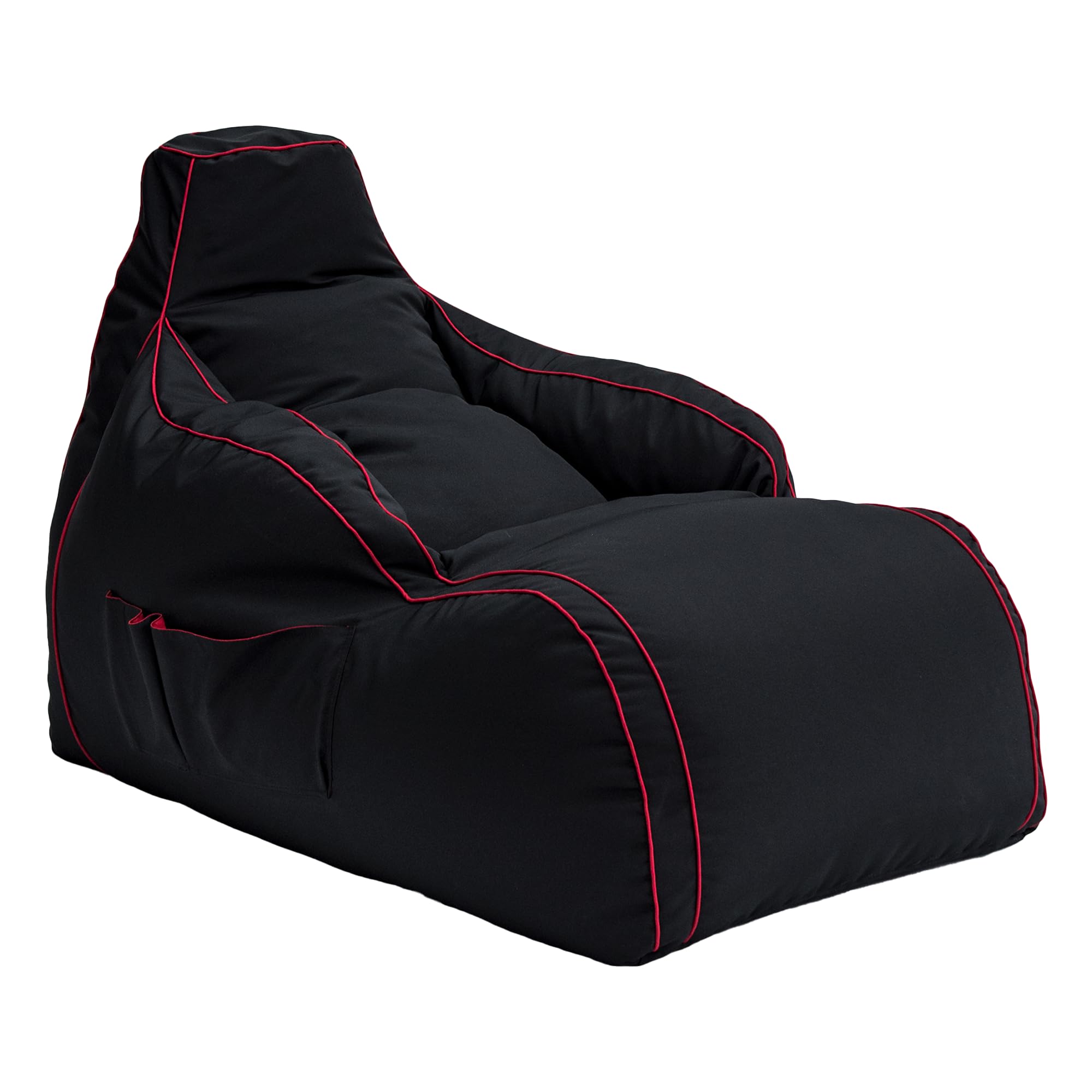 Game Over Bean Bag Chaise Longue per Video Gaming | Puff Poltrona Sacco | Per Soggiorno e Interni | Tasche Laterali per Controller | Supporto per Cuffie | Design Ergonomico (Cremisi elettrico)