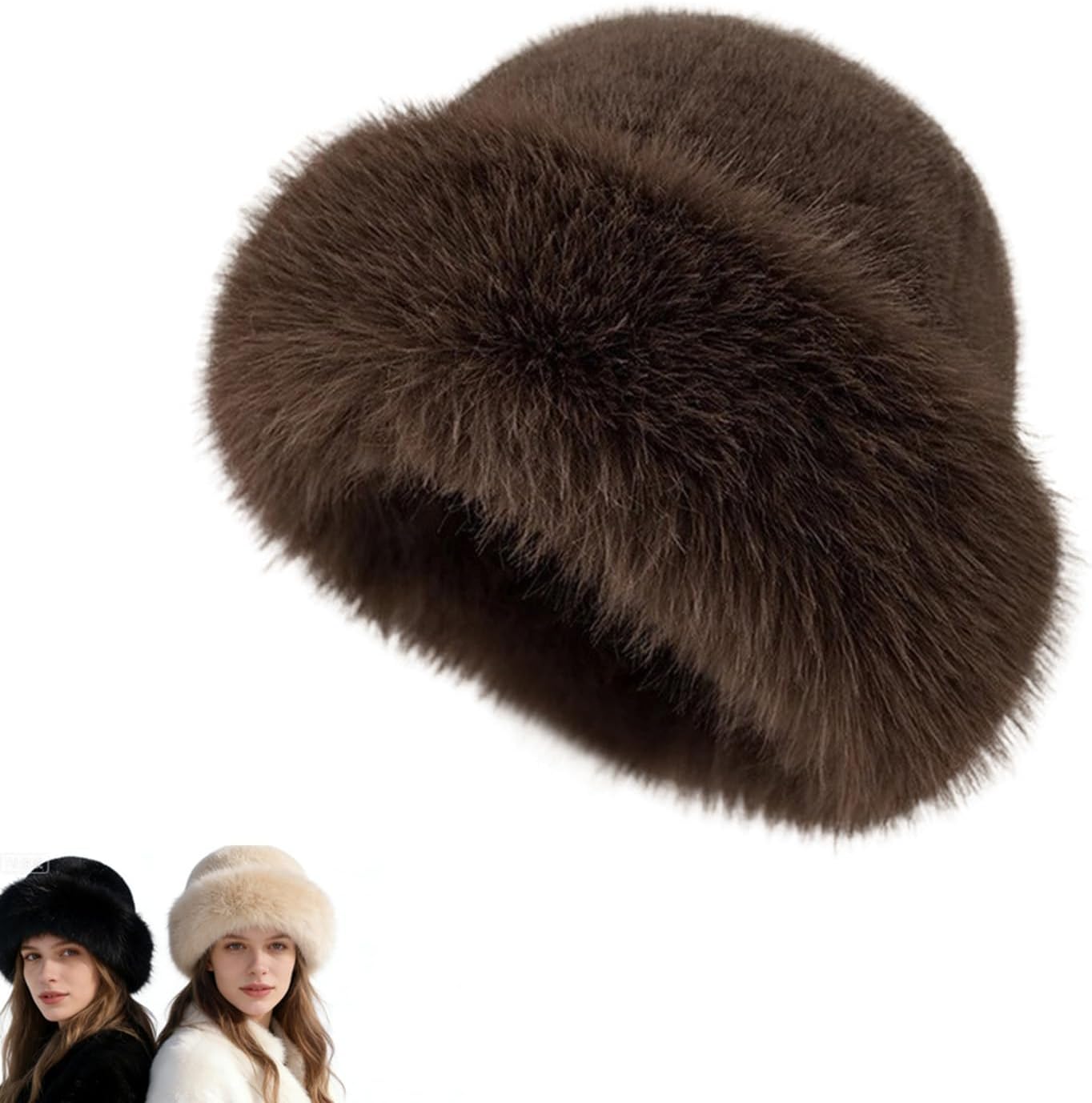 2026 NewFaux Fur Winter Hat for Women, Fluffy Russian Style Bucket Cap, Warm Soft Plush Snow Hat
