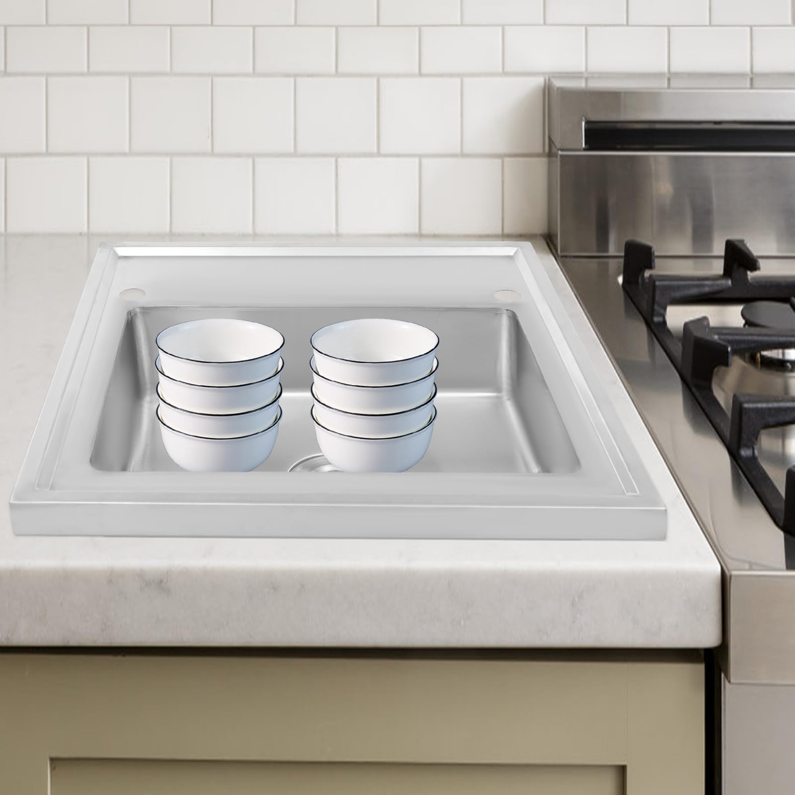 Kleines Küche Spülbecken aus Edelstahl mit Abtropfbrett, 1 Becken Waschbecken Unterschrank Spülbecken mit Abflussrohr, Einbauspüle Rechteckig Küchenspüle Edelstahlspüle mit Abflusssieb