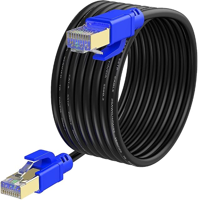 VOSGA Outdoor CAT 8 Ethernet Cable 30M/100 FT,CAT8 Network Cable High Speed S/FTP Lan Cable,Faster RJ45 Cable 40Gbps 2000Mhz Shielded Internet Cable.(Round Black, 30 M/100FT)