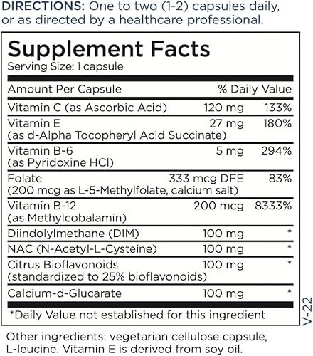 Miniatura 4 de Metabolic Maintenance DIM Complex - Suplemento de diindolilmetano para el equilibrio de estrógenos - N acetil L cisteína y folato apoya el