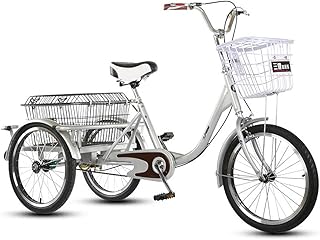 T-Day Tricycle Adulte 3 Vélos De Roue pour Adultes Vélo De Tricycle Adulte Vélo Extérieur Ville Vélo Urbain avec Panier De Cargaison(Color:Argent)