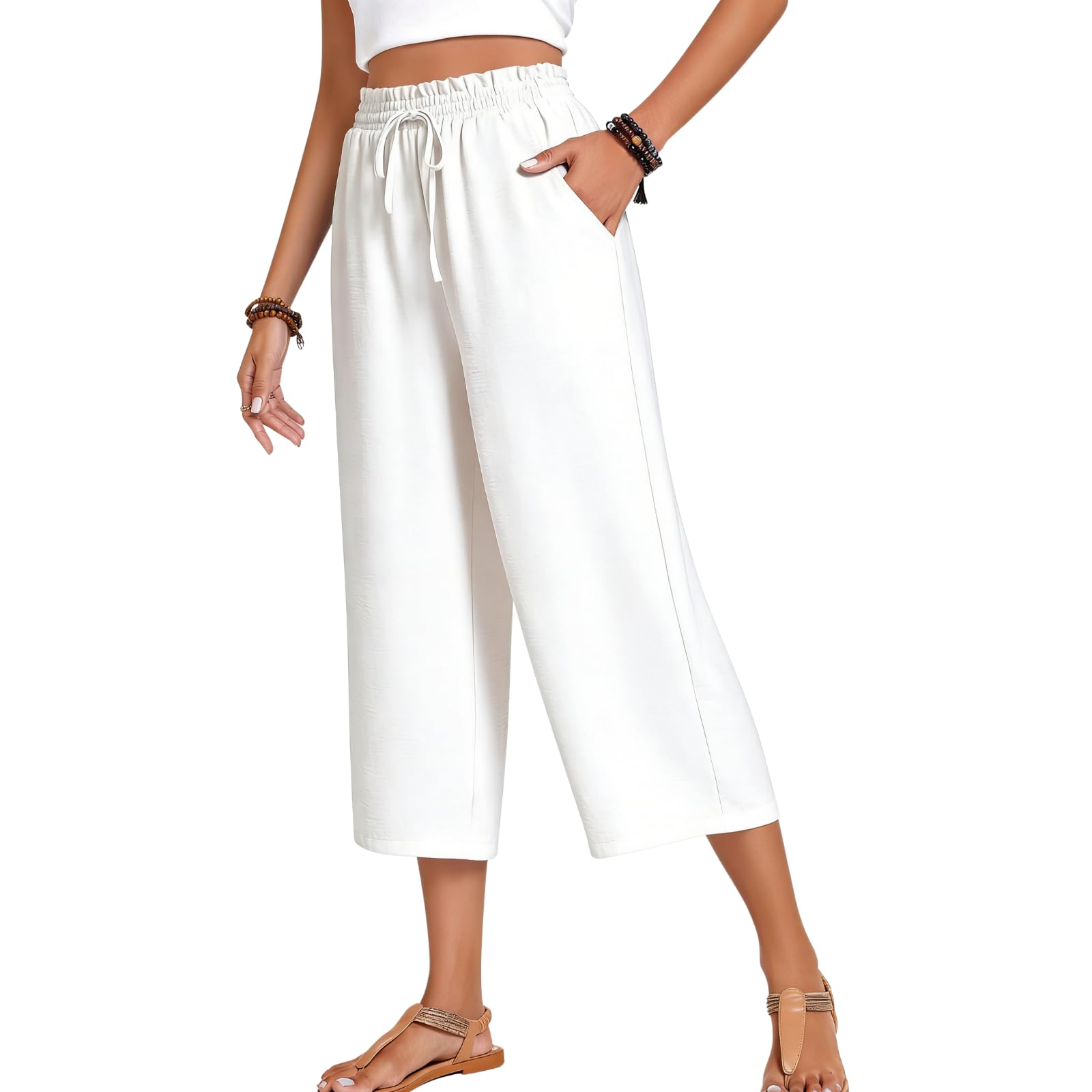 Summer Pants Women Linen Clothes Capri Palazzo Wide Leg Halara Pants Dressy Casual Flowy Shorts for Seniors Lounge