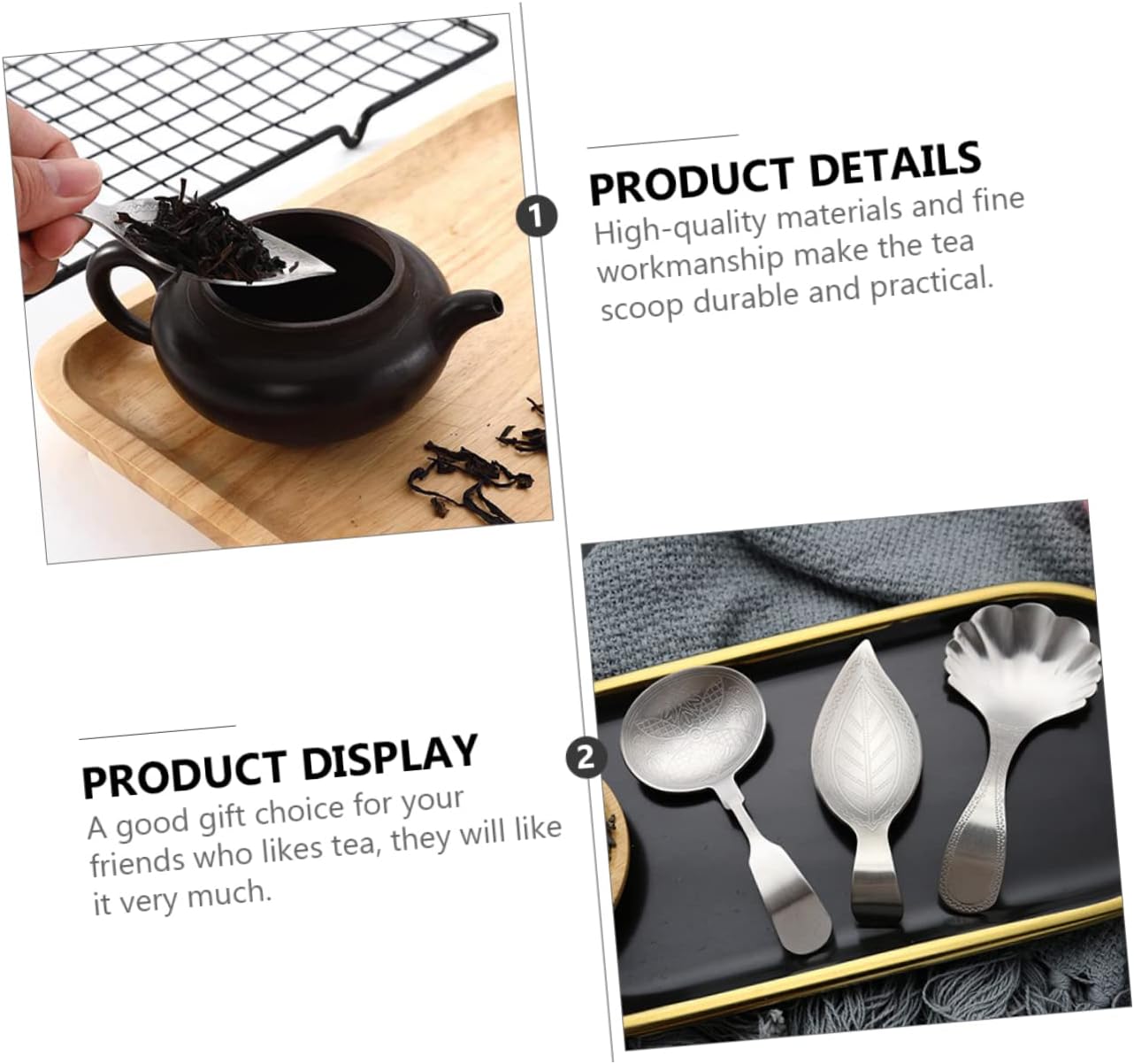 Stainless Shape Tea Scoop Ergonomic Handle Teaspoon for Loose Leaf and Scented Tea Teaware Accessory for Measuring and Serving