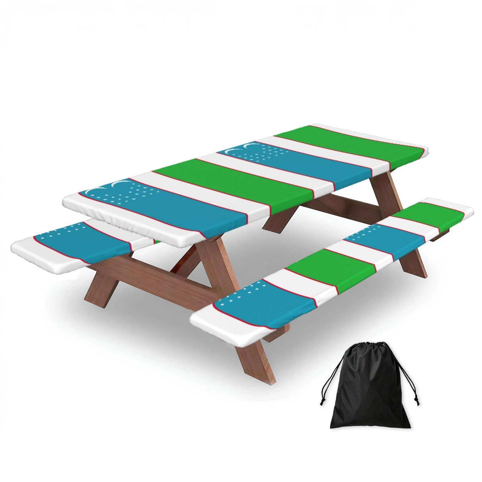 Yqxwjl Black Flag Of The Republic Of Uzbekistan Print Camping Essentials Waterproof Camping Table And Bench Cover With Drawstring Bag 183 Cm