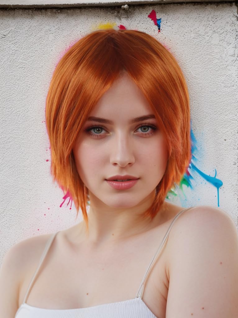 Prettyland Parrucca Media Lunghezza Capelli con frangia frangetta Scalati Lisci rosso arancio C622