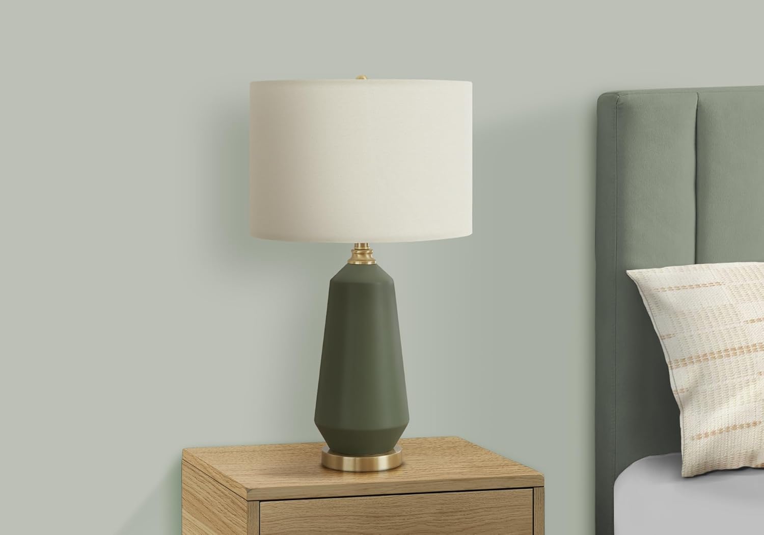 Monarch Specialties I 9624 LightingTable Lamp, Green Ceramic, Ivory/Cream Shade, Contemporary