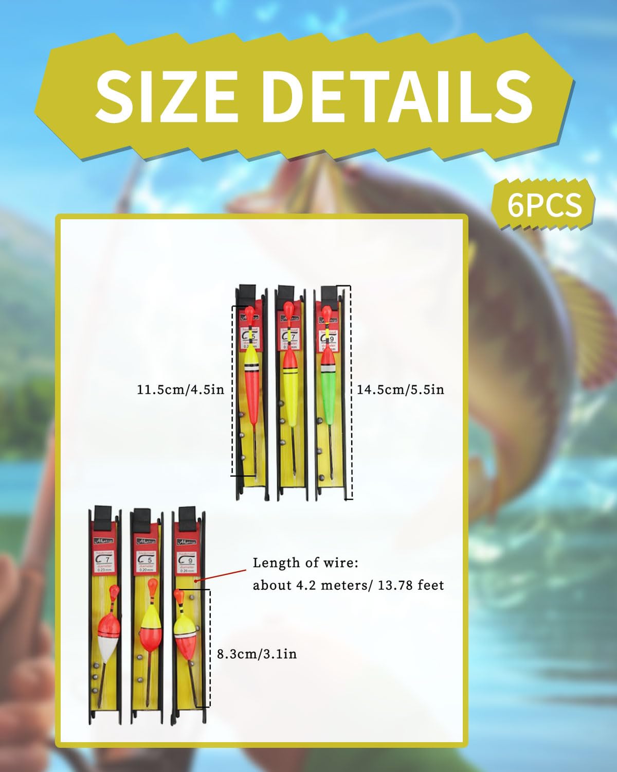Hezhou 6 Piezas Bobbers de Pesca Flotador de Pesca Flotadores de Pesca con Mosca Bobbers de la Pesca con plomada, sedal y Anzuelo (5#, 7#, 9#) para Piscina, Pesca Salvaje, Lago, Pesca en el mar