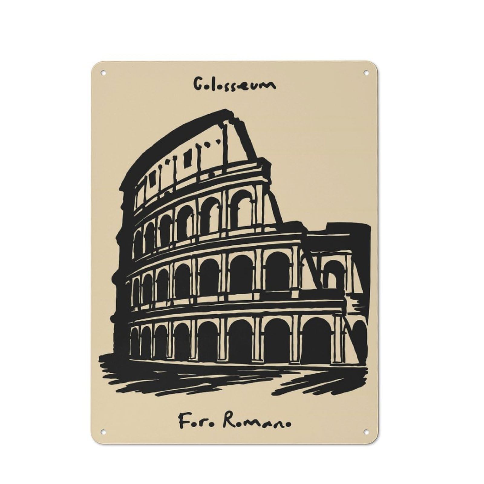 Junmoney Style-5 Colosseum And Foro Romano Illustration Tin Sign 40X30cm, Modern Vintage Creative Space Decor For Hobby Room, Office, Lounge Or Living Room