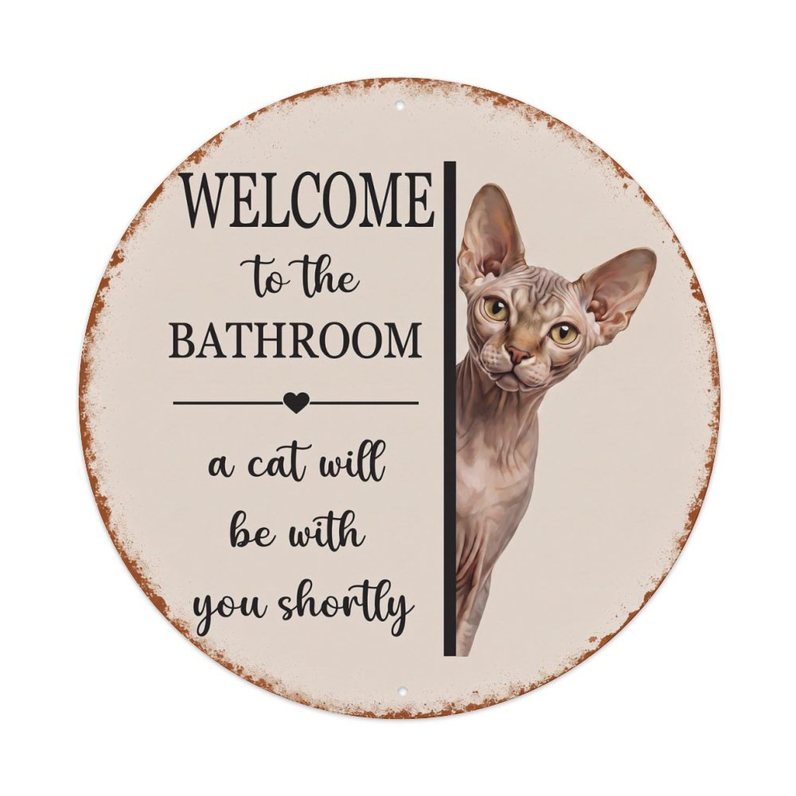 Vintage WELCOME To The BATHROOM Sphynx Cat Metal Tin Sign