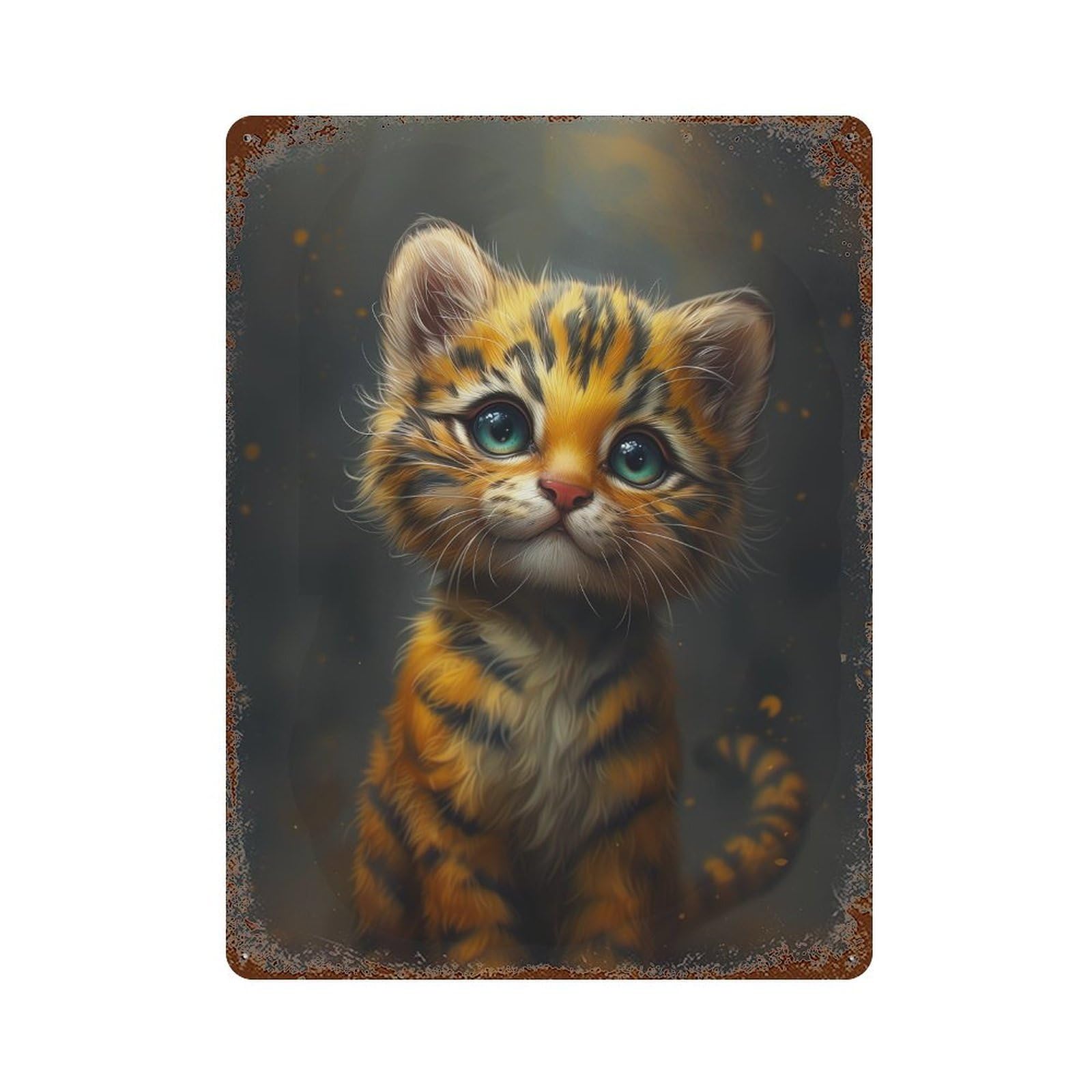 Adorable Tiger Kitten Decorative Tin Sign 15.7"x11.8", for Bistro, Counter And Cafe Decor, Novelty Wall Decor