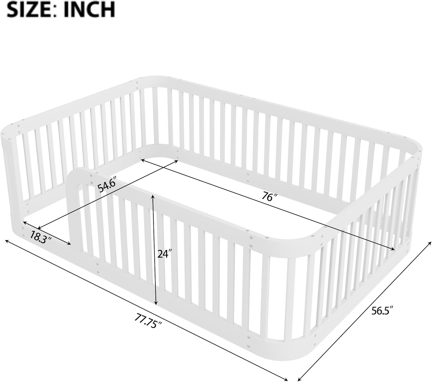 Bellemave Full Size Floor Bed Montessori Floor Beds with Fence Railings for Kids Full Floor Bed Frame for Boys, Girls, No Box Spring Needed & Rounded Corner Design, White