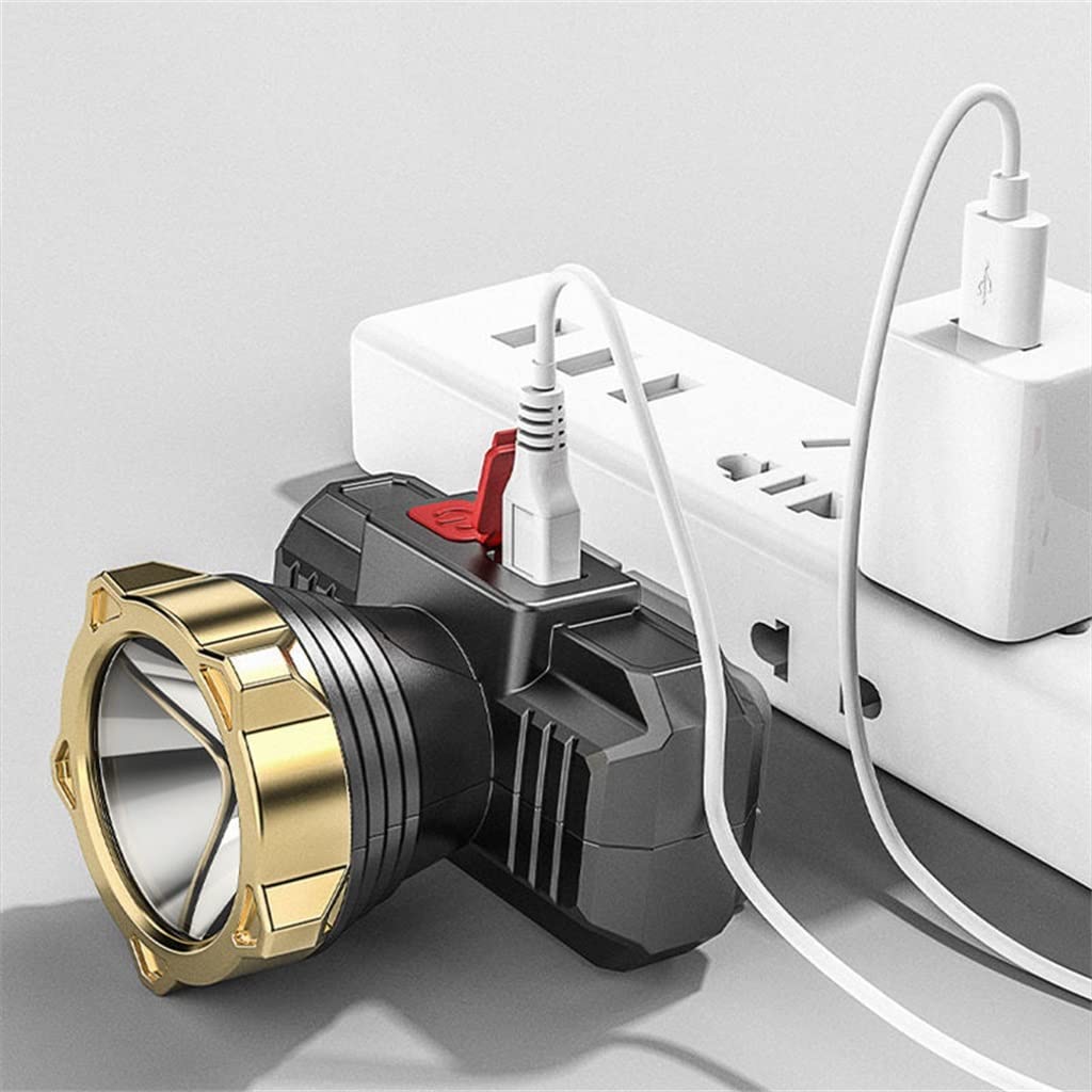 Latarka na głowę, Zestaw 2 Ładowalna lampa robocza USB Przenośny Na wolnym powietrzu Latarka czołowa LED do pracy na kempingu, piesze wycieczki, wędkarstwo (Color : Gold, Size : 1200 mAh)