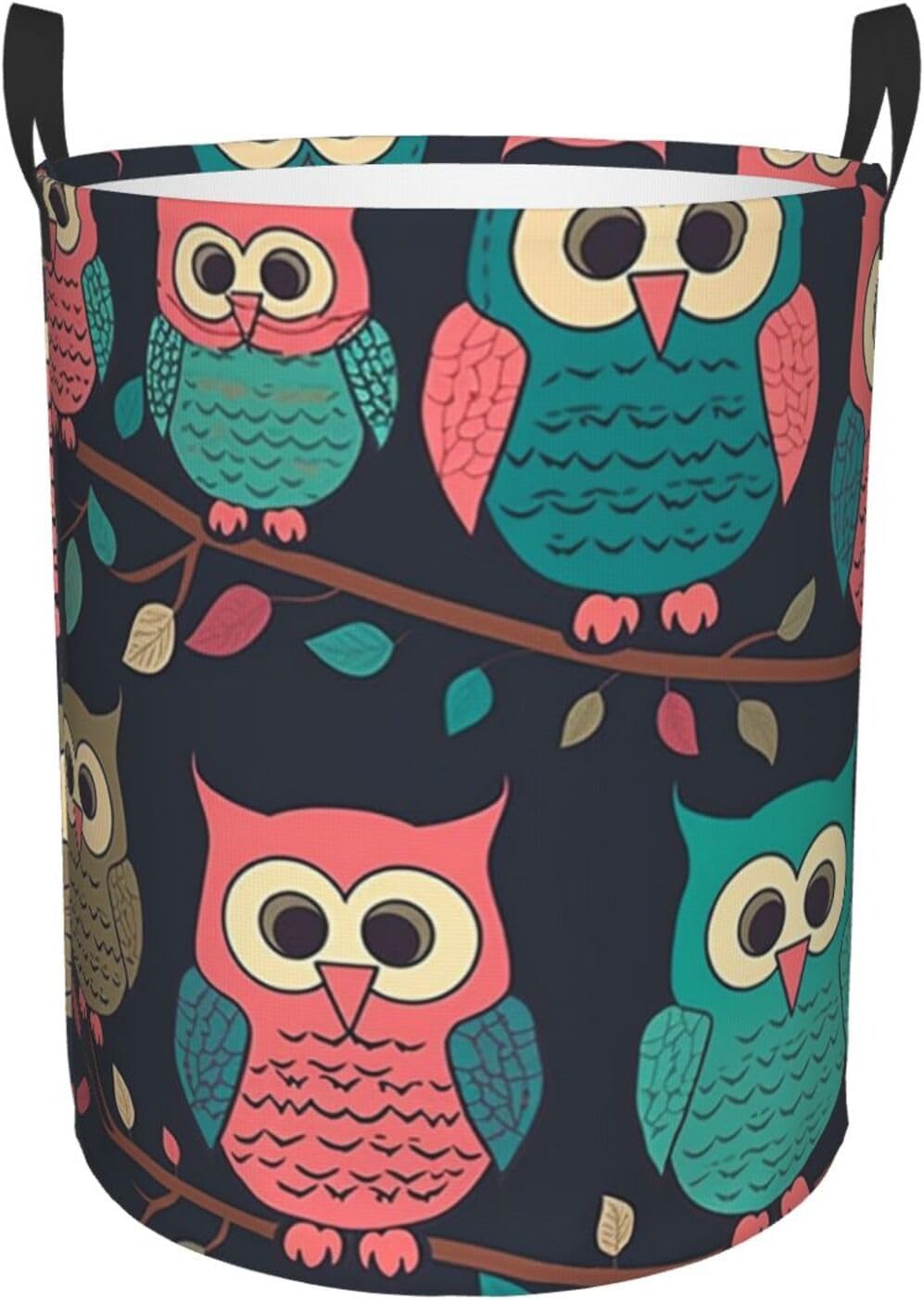 Cute Owls Laundry Basket With Handles, Foldable Laundry Hamper Oxford Cloth Dirty Clothes Basket Waterproof Clothes Toys Storage Bin Organizer for Bedroom Bathroom Dorm
