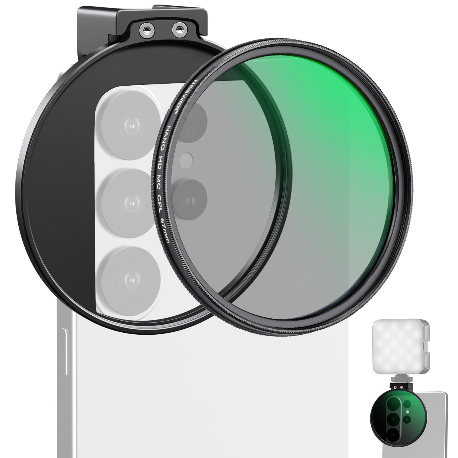 NEEWER 67mm CPL Filter Handy Polfilter mit Cold Shoe Clip, HD zirkularer Polarisationsfilter mit einstellbarer Polarisation, kompatibel mit Android Samsung S26 Ultra iPhone 17 Pro Max und mehr, FL-113