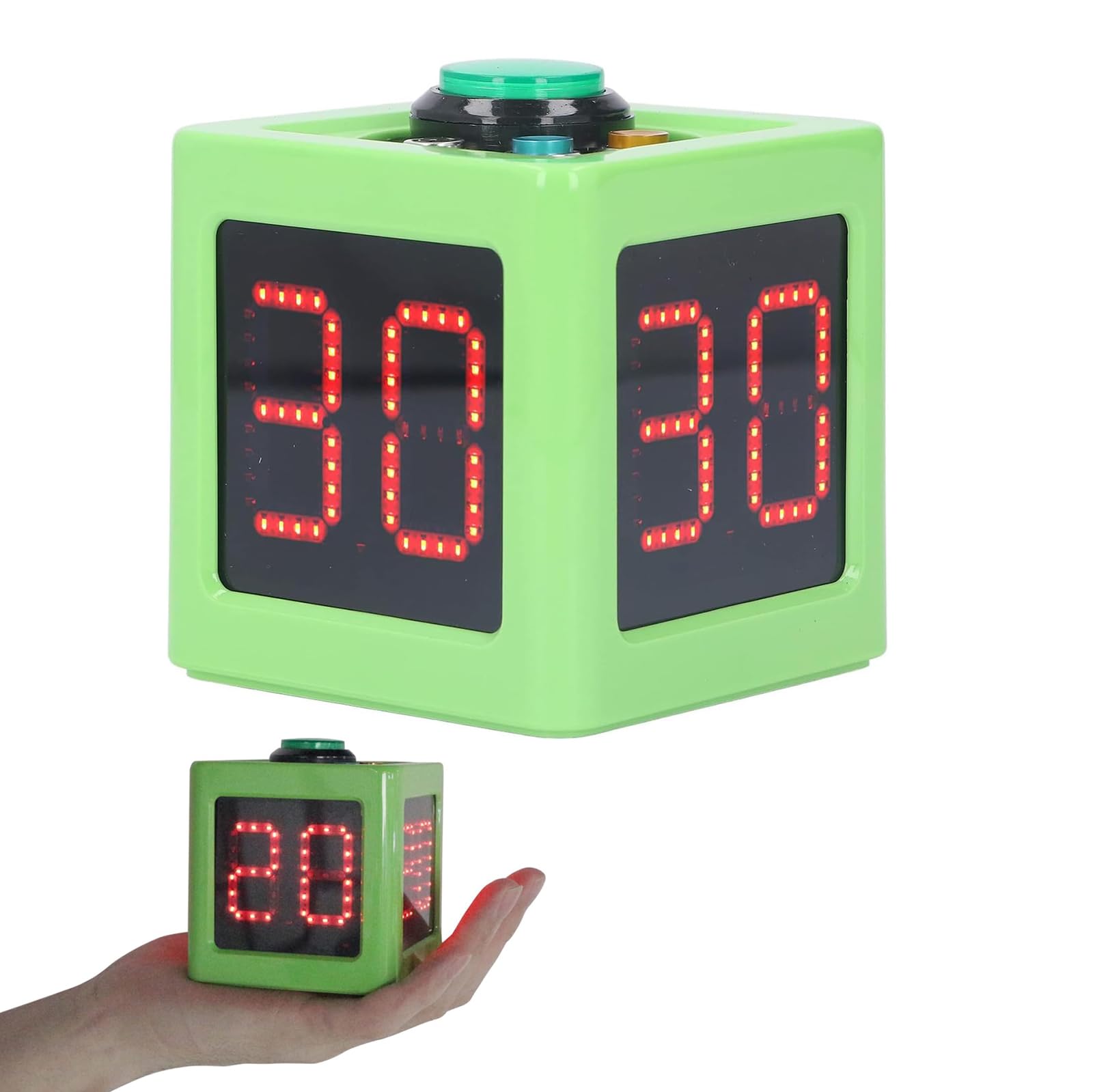 ZMJGLL 4-Sides Cube Timer,Poker Shot Clock,Seconds Countdown Timer,20/30 Sec and Custom Time,Brightness Adjustable & Character Height 1.4inch, for Chess Tournament,Games (Green)