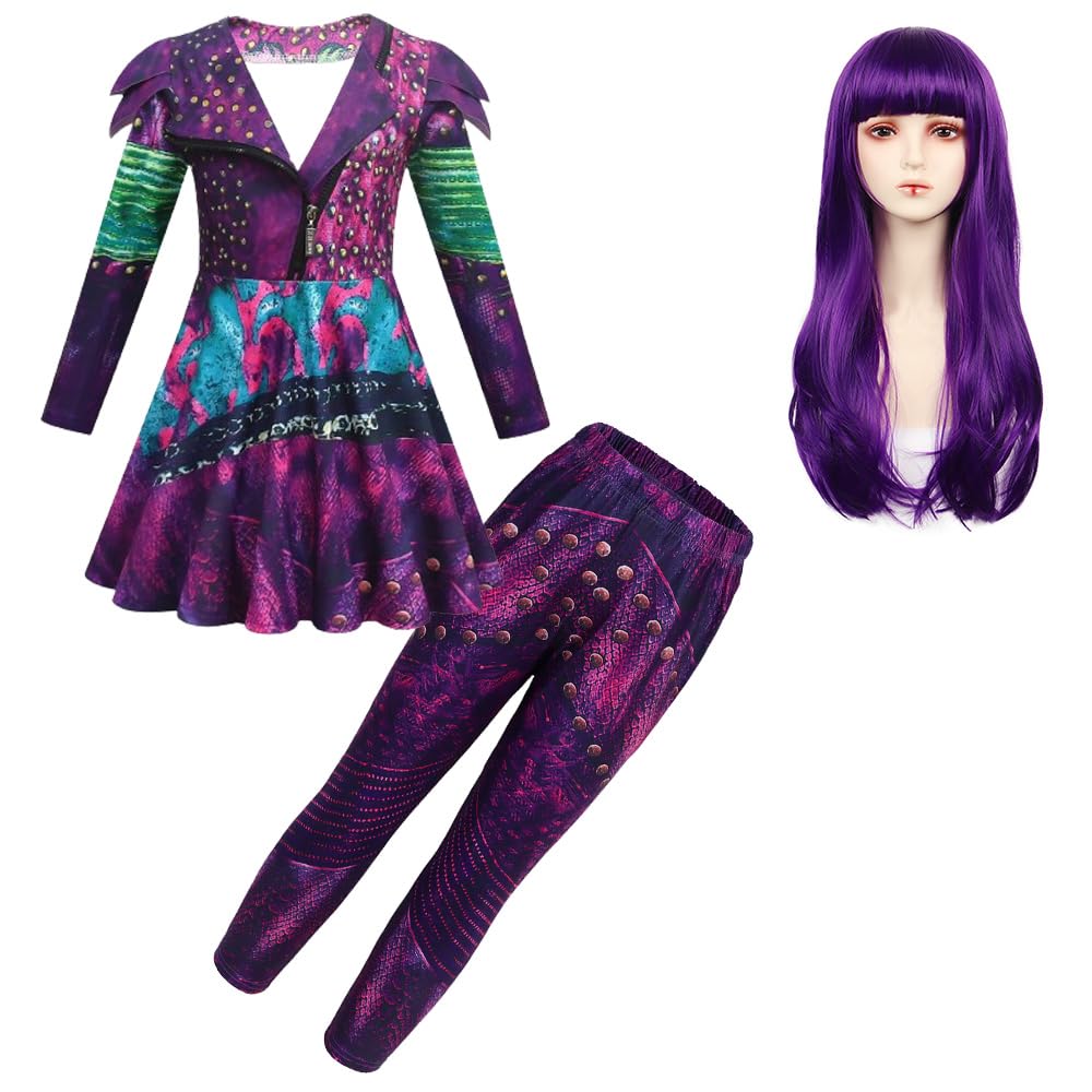 Berich Princess Costume Purple Dress with Pants Kids Halloween Dress up Christmas Role Play Theme Party Outfit World Book Day Costumes for Girls Princess Outfit Set 7-8 Years(Purple,130)