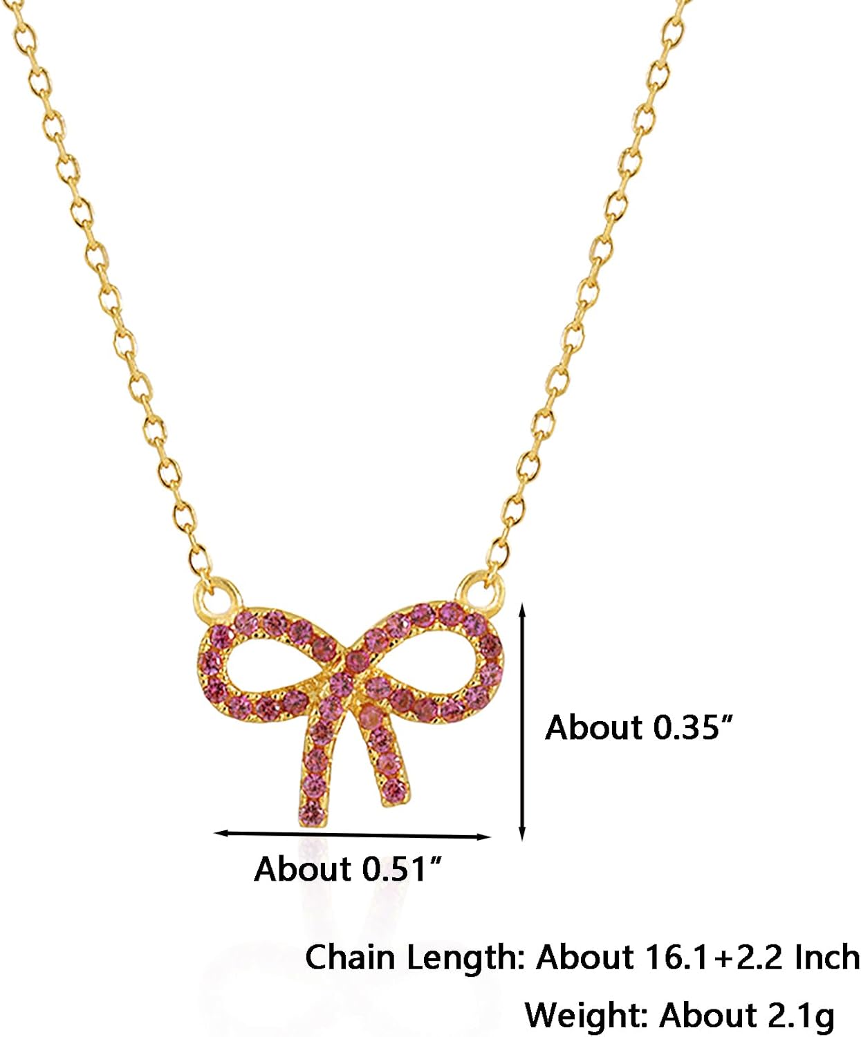 Cute Pink Bow Necklaces for Women 925 Sterling Silver Dainty Cubic Zirconia Necklace 14K Gold Plated Pendant Choker Necklace Valentine's Day Mothers Day Gifts - Image 5