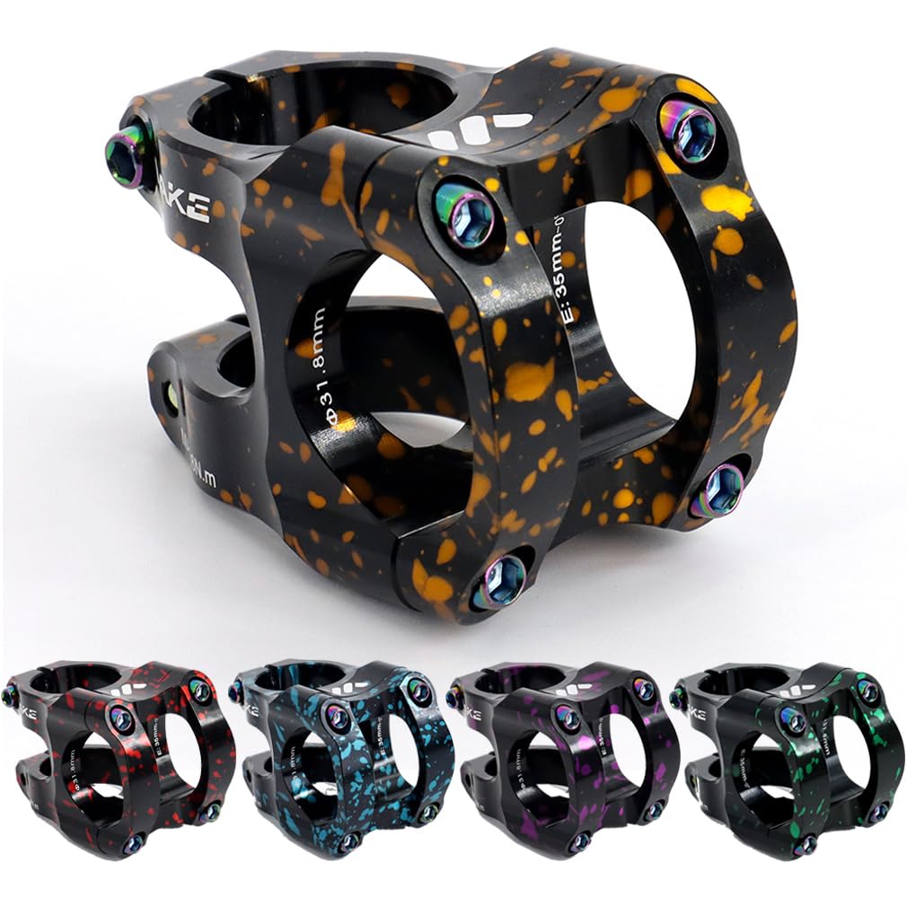 CYSKY 31.8 Bike Stem 35mm Short MTB Stem Handlebar Riser Ultra-Light CNC Aluminum Alloy 35mm Handlebar Clamp for Mountain Bike, Road Bike, MTB, Downhill (Black+Orange)