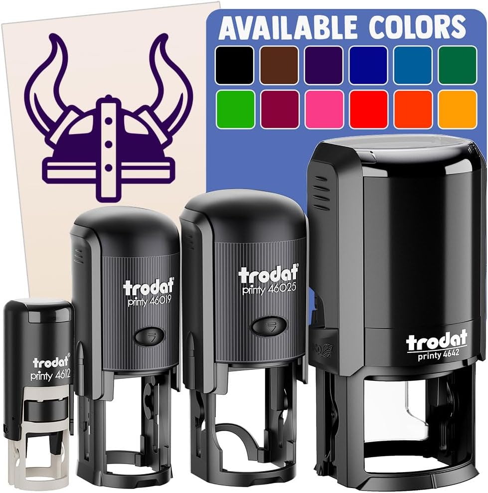 Viking Horned Helmet Self-Inking Rubber Stamp Ink Stamper for Stamping Crafting Planners - 1-1/2 Inch Large - Black Ink