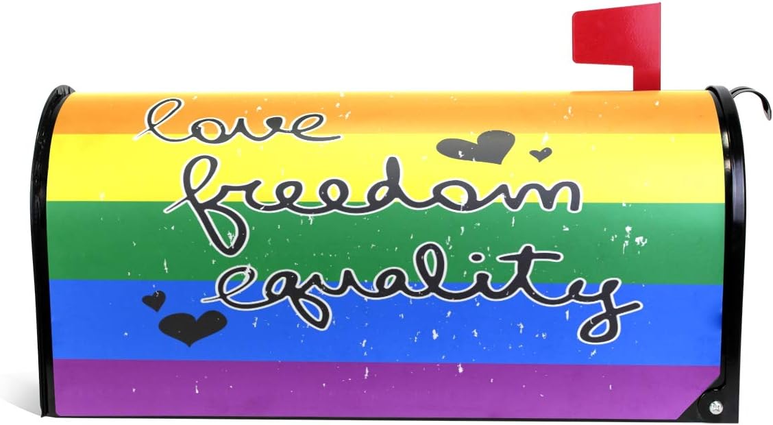 ZZKKO Rainbow Gay Pride Flag Love Freedom Equality Mailbox Covers Magnetic Seasonal Colorful Pattern Home Houses Decorations,25.5x20.8 Inch Large Size,Multicolor