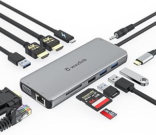 USB C Hub/USB C Laptop Docking Station,13-in-1 Triple Display USB C Multiport Adapter with Dual 4K HDMI,Displayport,Ethernet,87W PD Charging,2*USB 2.0,2*USB 3.0,SD/Micro SD Card Reader for Macbook Pro (Dual HDMI+VGA)