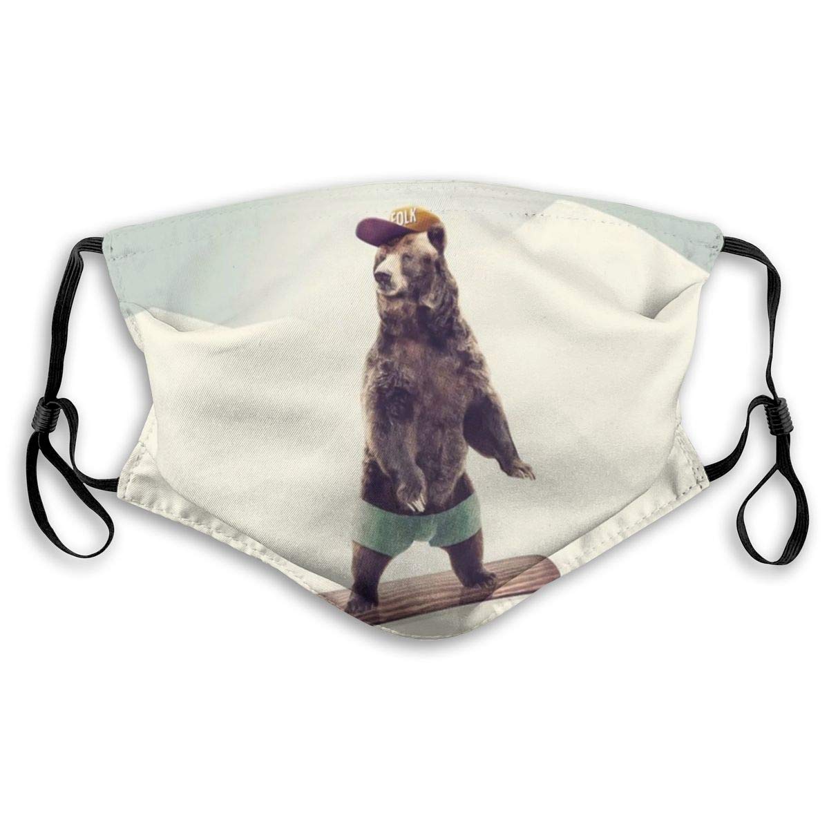 PAUFOGA Novelty Face Mask with Replaceable PM2.5 Activated Carbon Mask for Kitchen Fishing, Painting Washable Reusable Exhaust Gas Full Seal Mask, Bear On Wooden Board Vintage Funny Animal Poster