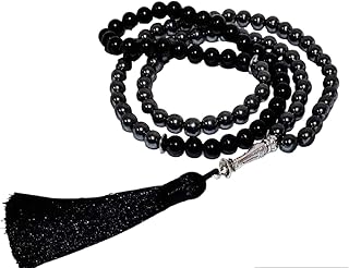 JAZZEEL Black Rosary 99 Prayer Beads with Pendant for Islamic Dhikr and Meditation Spiritual Tasbih Misbaha Gift for Men and Women Classic Design with Decorative Accessory