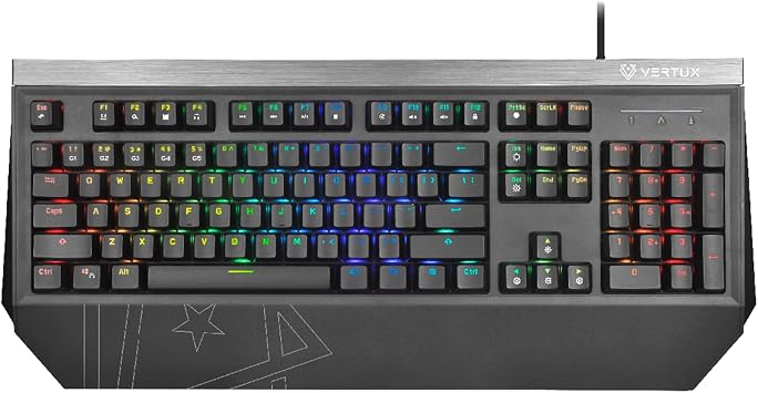 Vertux Gaming Tantalum, mekanik kablolu oyun klavyesi, tam boy, mavi  alter, 104 g lgeleme  nleyici tu , 12 multimedya Hotkeys,  zel RGB arka plan ayd nlatmas