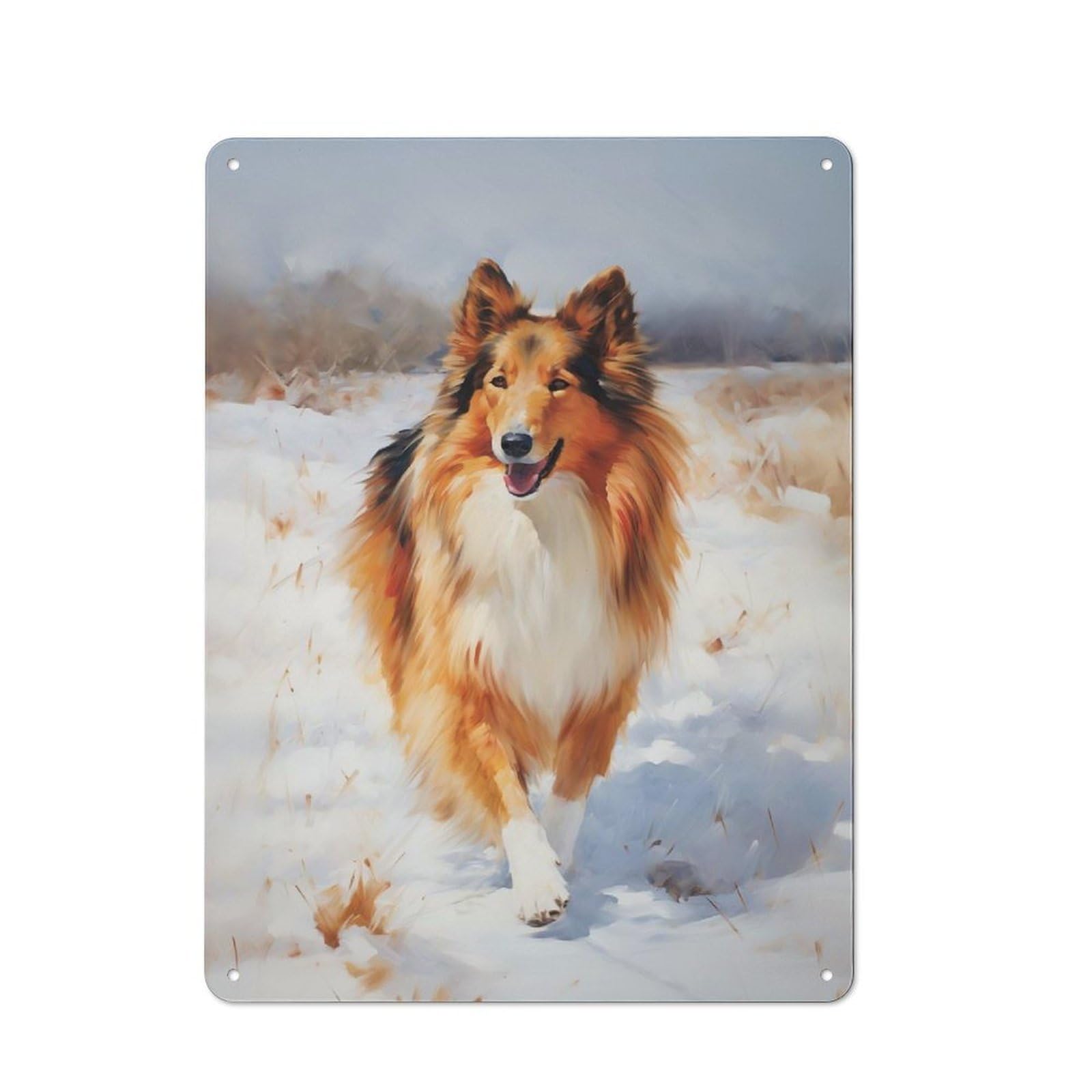 Junmoney Style-13 Collie Winter Portrait Workshop Style Metal Wall Decor 40X30cm, Decorative Metal Plaque For Garage, Hobby Room, Office Or Man Cave