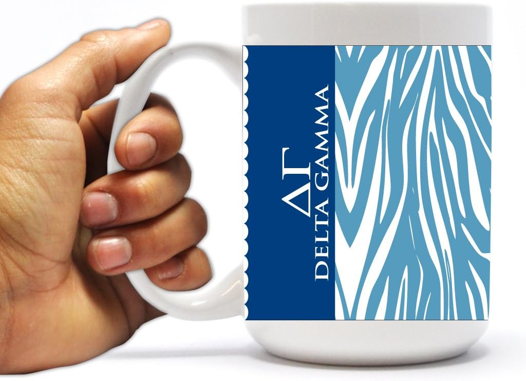 VictoryStore Ceramic Mugs - Delta Gamma, Zebra Print Coffee Mug, 15 ounces
