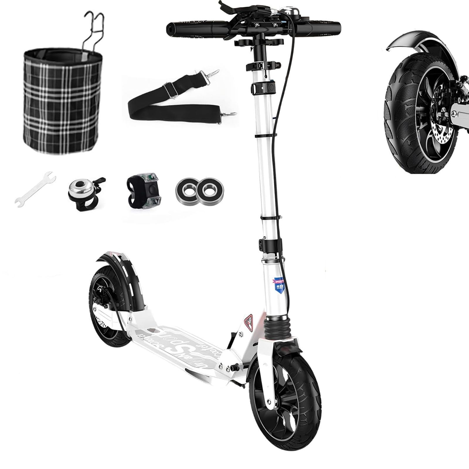 Skuter dla dorosłych 200 mm duże koła skuter miejski z hamulcami i amortyzatorami, ładowność 150 kg, regulowana wysokość, hulajnoga miejska dla dzieci w wieku 8 lat