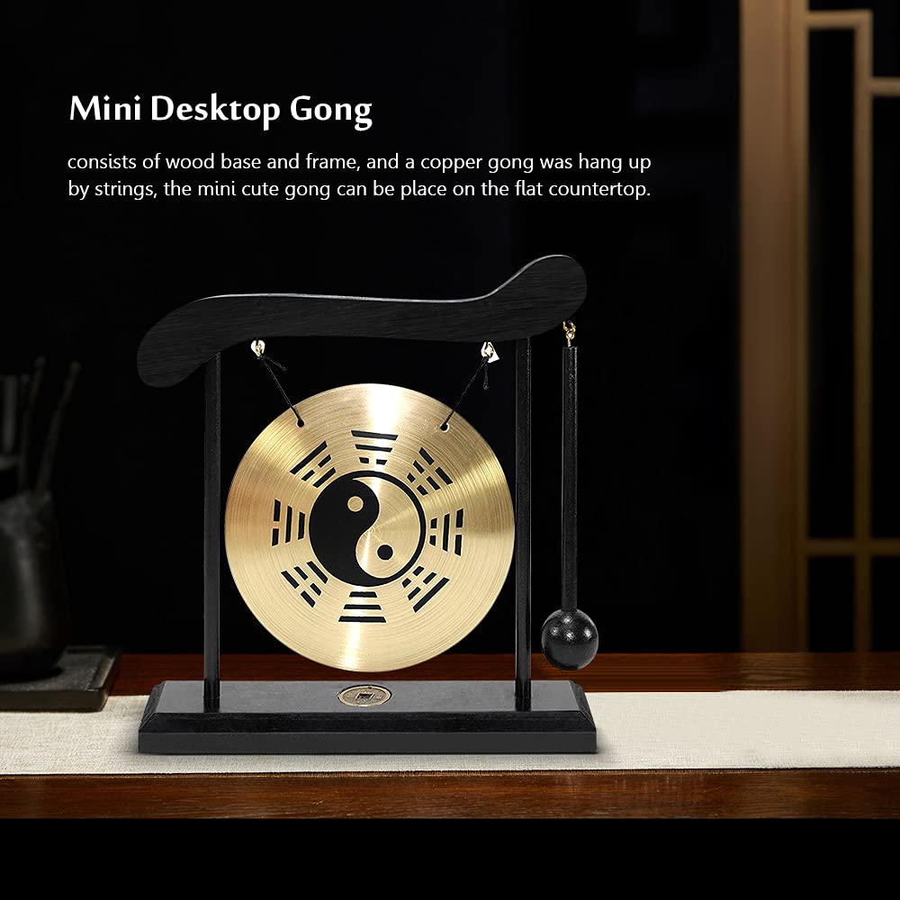 lyrlody Gong Cinese da Tavolo, Colpo di Gong da Tavolo con Base in Legno, Decorazione Zen in Legno e Rame, per il Soggiorno 'ufficio Domestico (Diagramma Bagua)