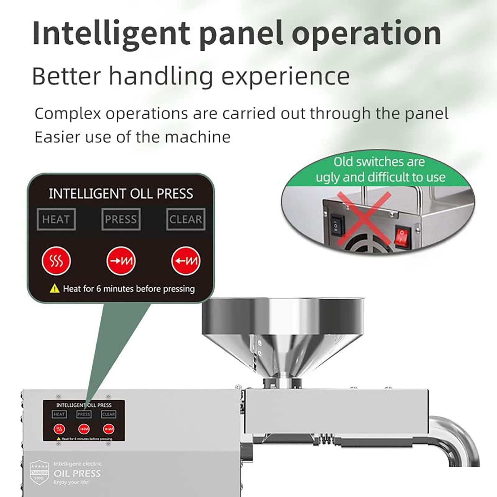 Prensa de Aceite eléctrica, Acero Inoxidable, Control de Temperatura Inteligente, Pantalla LED, Plegable, Prensa de Aceite Caliente y frío para Uso doméstico.