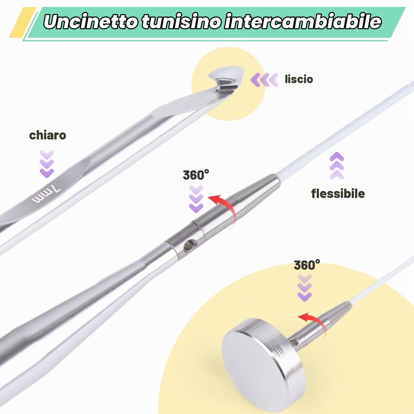 Coopay Set di 12 Uncinetti Tunisini Intercambiabili, 3,0-10,0mm con Filo da 40/60/80/100 cm, Uncinetto per Principianti e Professionisti, Uncinetto Afgano per Tappeti, Maglioni, Sciarpe, Blu