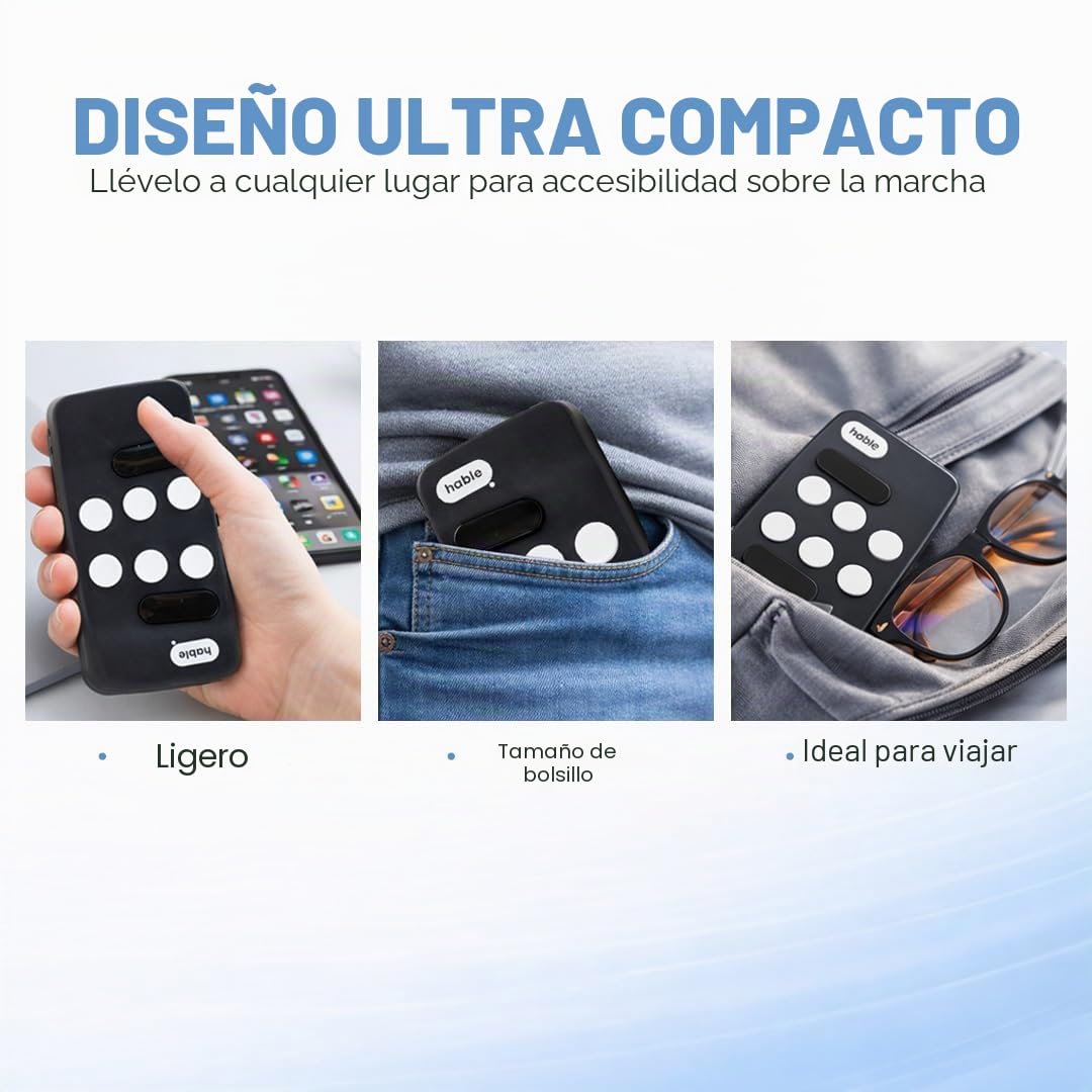 Hable One El Teclado Braille más Compacto para Personas con discapacidad Visual para iPhone, Android y tabletas diseñado para facilitar y agilizar la Escritura de Estudiantes y Personas ciegas