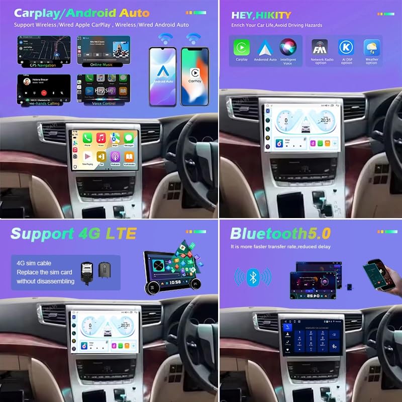 Radio Car Play con pantalla táctil de 9" para Alphard 20 Series Vellfire con Android Auto 4G 5