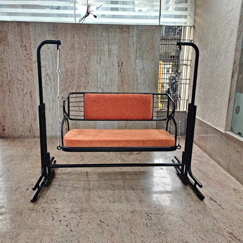 Image of s k modern art Two Seater Swing with Stand | Jhula for Adults with Cushion for Home /Patio (Black, Reversible Back, Two Seater)