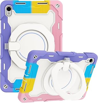 Case for Huawei Matepad SE 11 inch 2024 Case Heavy Duty Full-Body Shockproof Case, PC + Silicone 3-Layers Protective Cover with 360 Rotating Ring Stand & Shoulder Strap Rainbow Pink