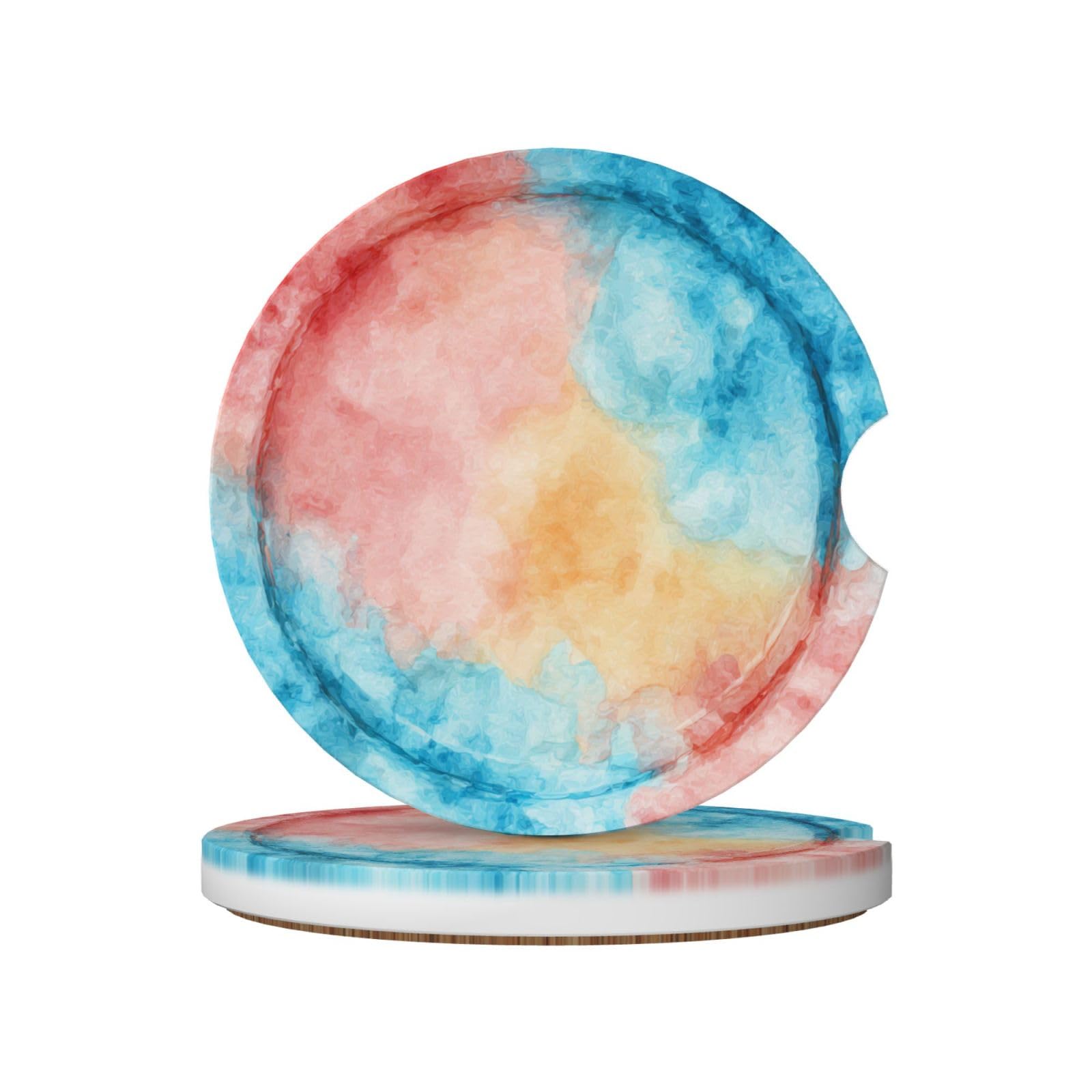 Plate in Watercolor Style Ceramic Coasters,2pcs